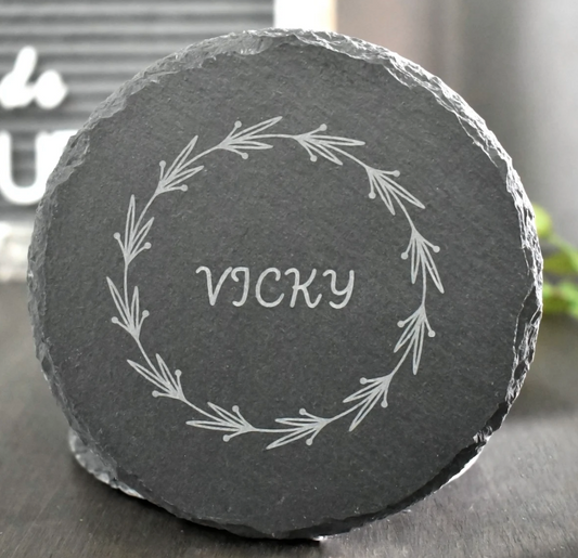 Monogramed Engrave Name Drink Slate Coasters