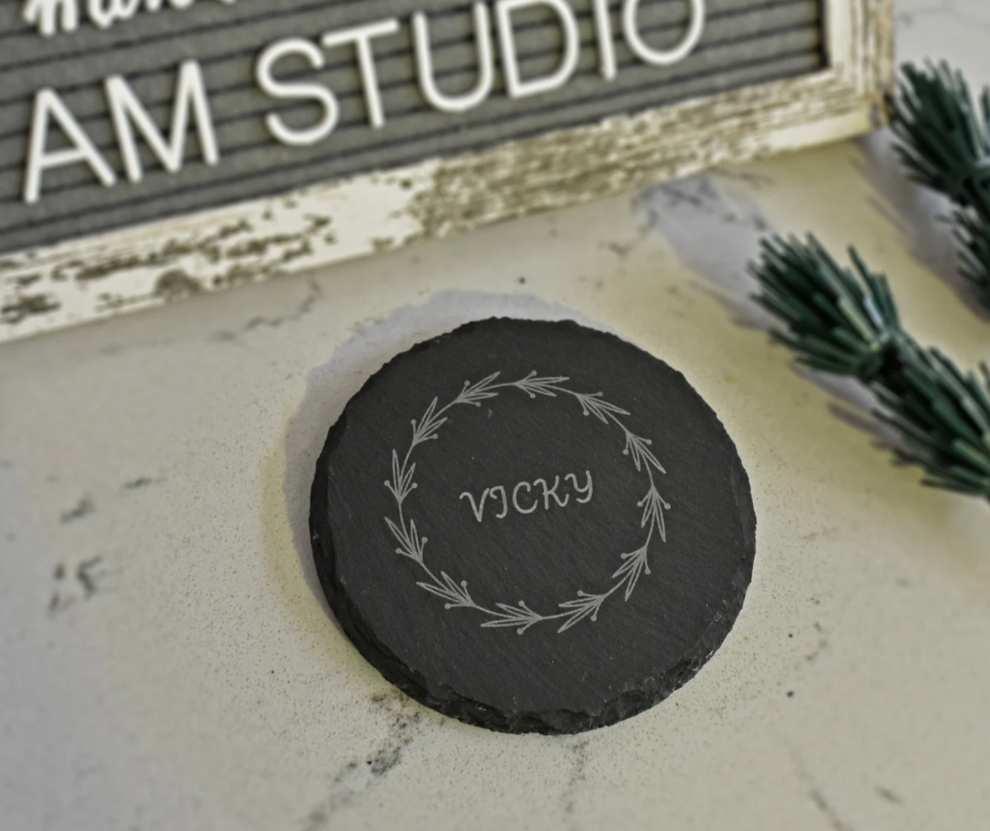Monogramed Engrave Name Drink Slate Coasters
