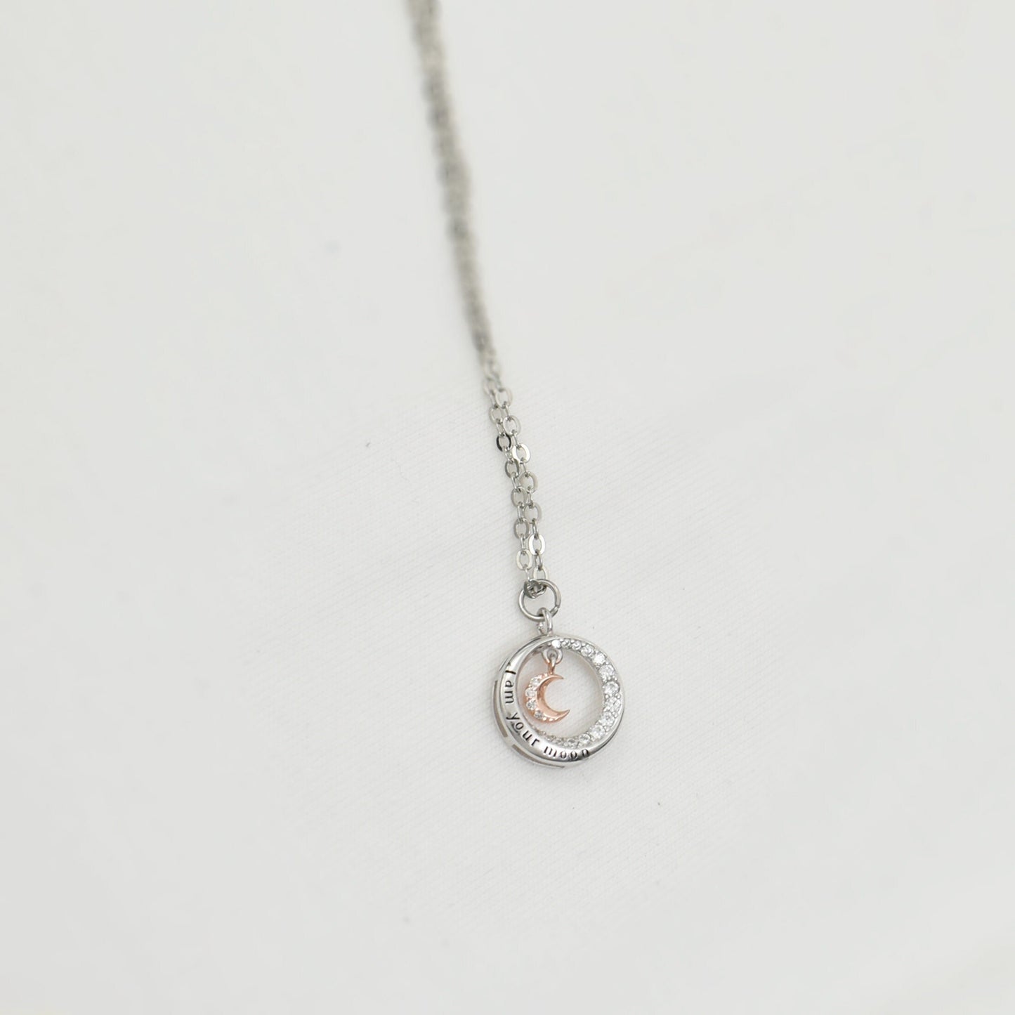 Silver Crystaled Small Crescent Necklace