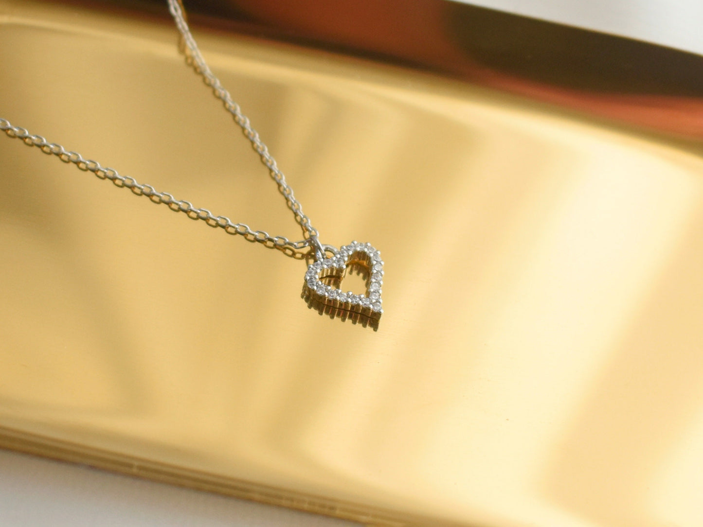 Small SIlver Crystal HEART Necklace