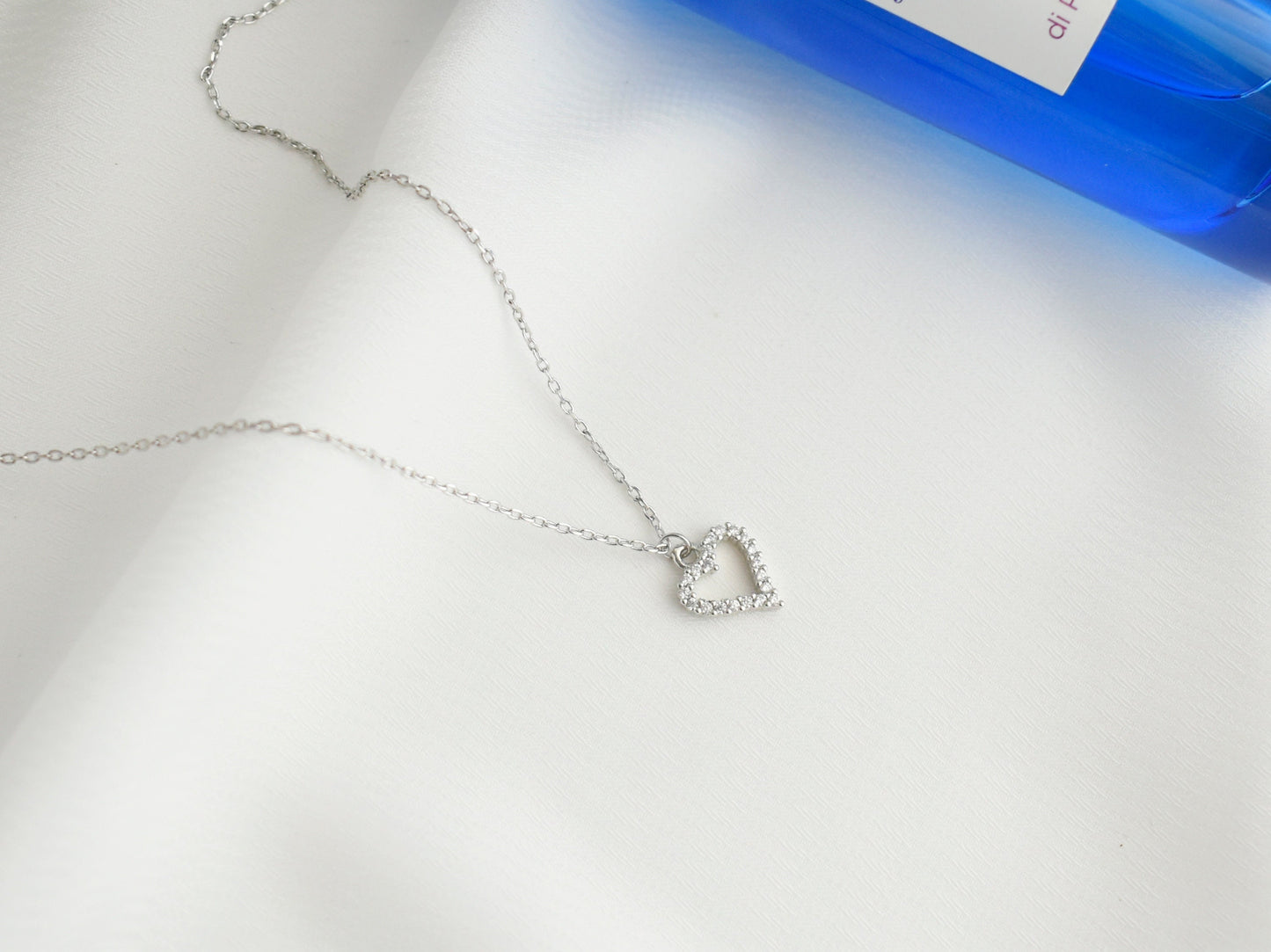 Small SIlver Crystal HEART Necklace