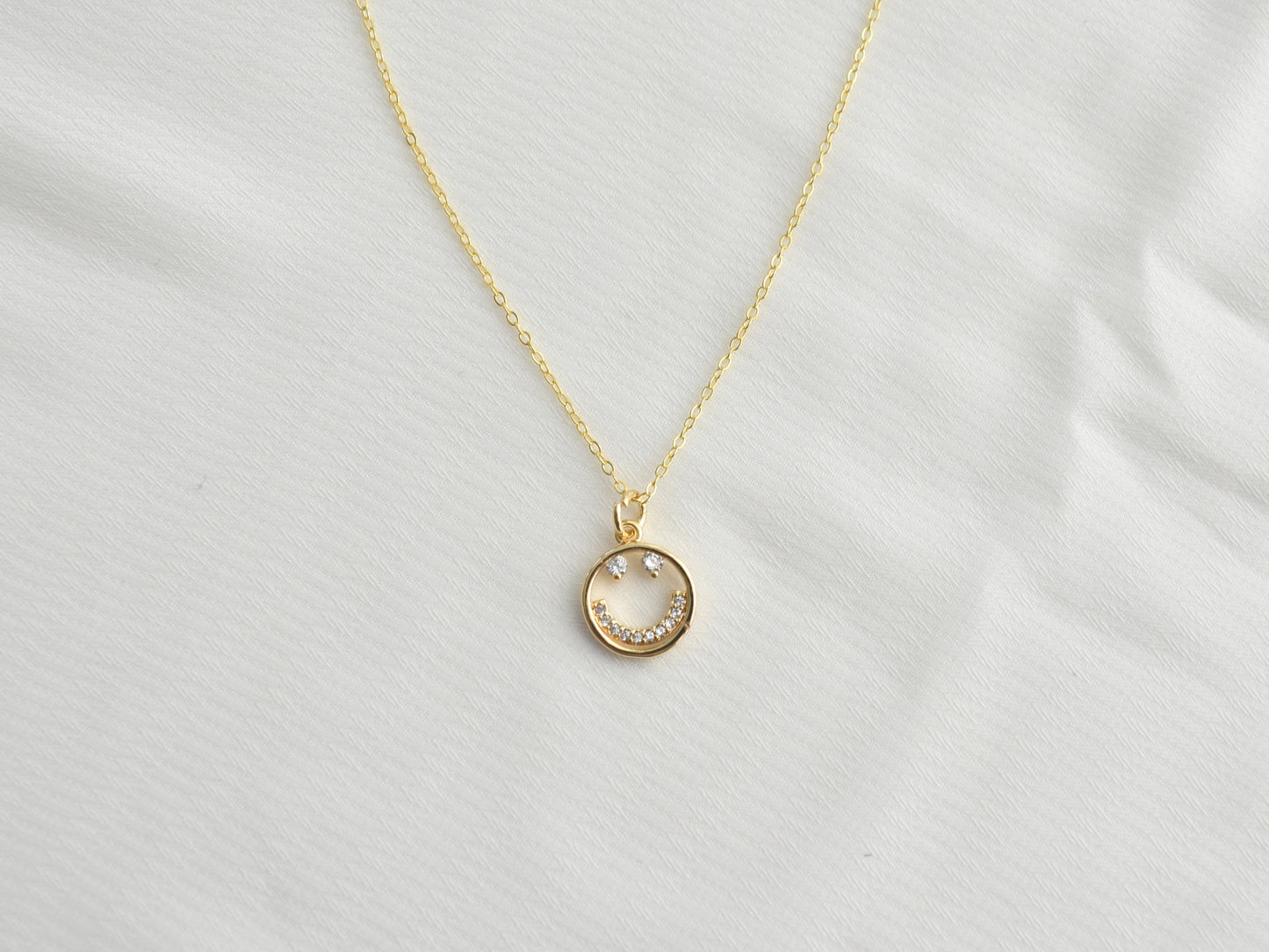 Golden Cubic Smiley Face Necklace