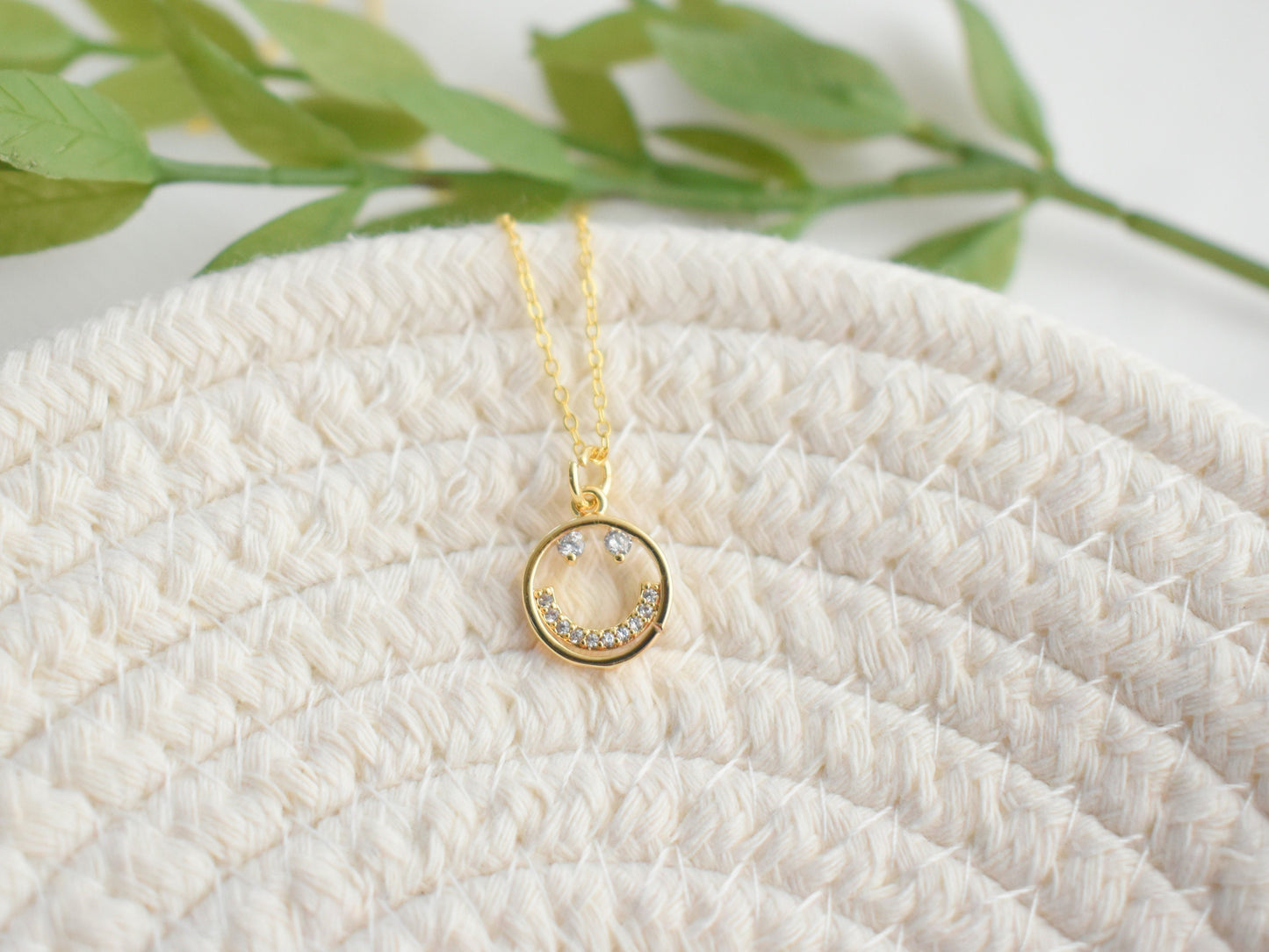 Golden Cubic Smiley Face Necklace