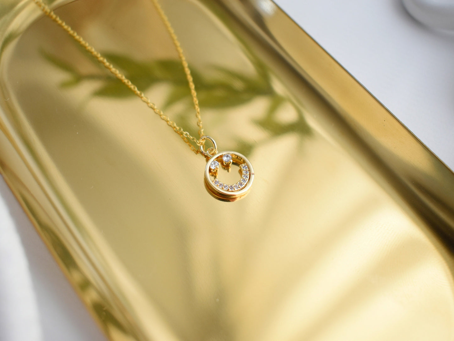 Golden Cubic Smiley Face Necklace