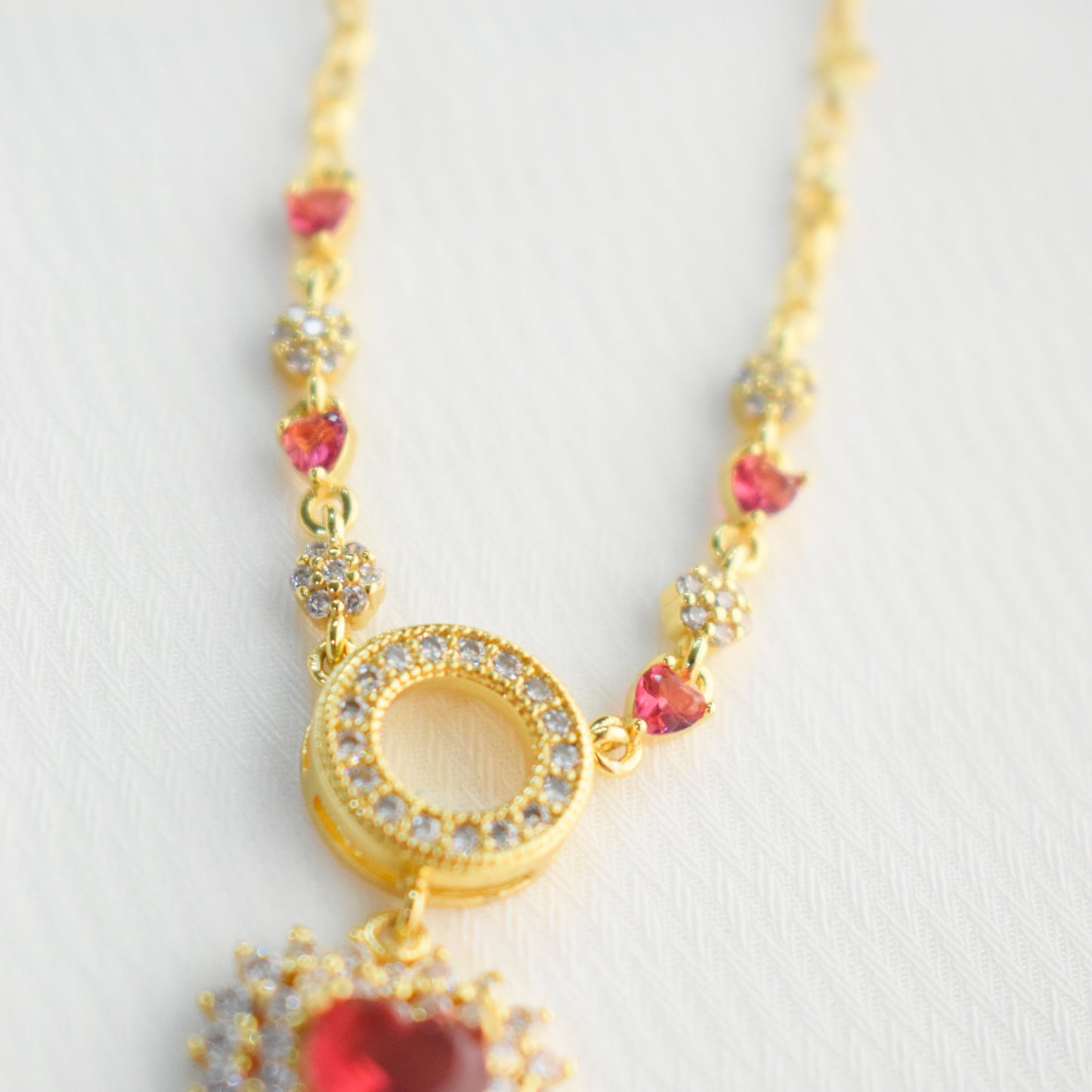 18K Gold Filled Red Heart Necklace with Herat Chain