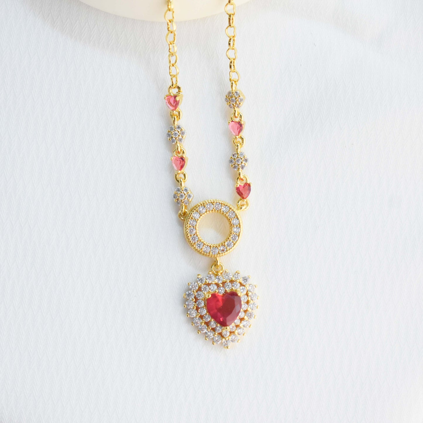 18K Gold Filled Red Heart Necklace with Herat Chain
