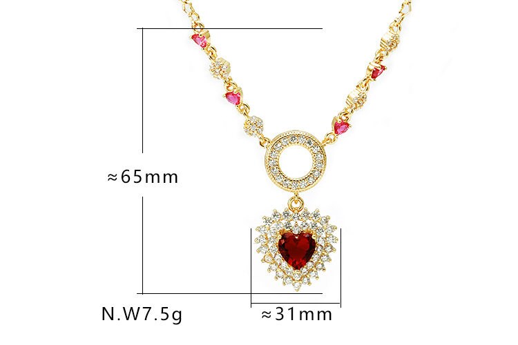 18K Gold Filled Red Heart Necklace with Herat Chain