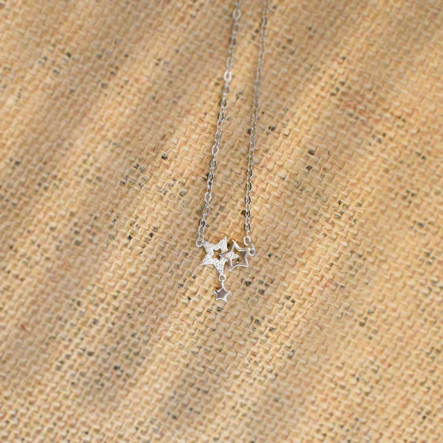 Silver Crystallized Three - Star Necklace