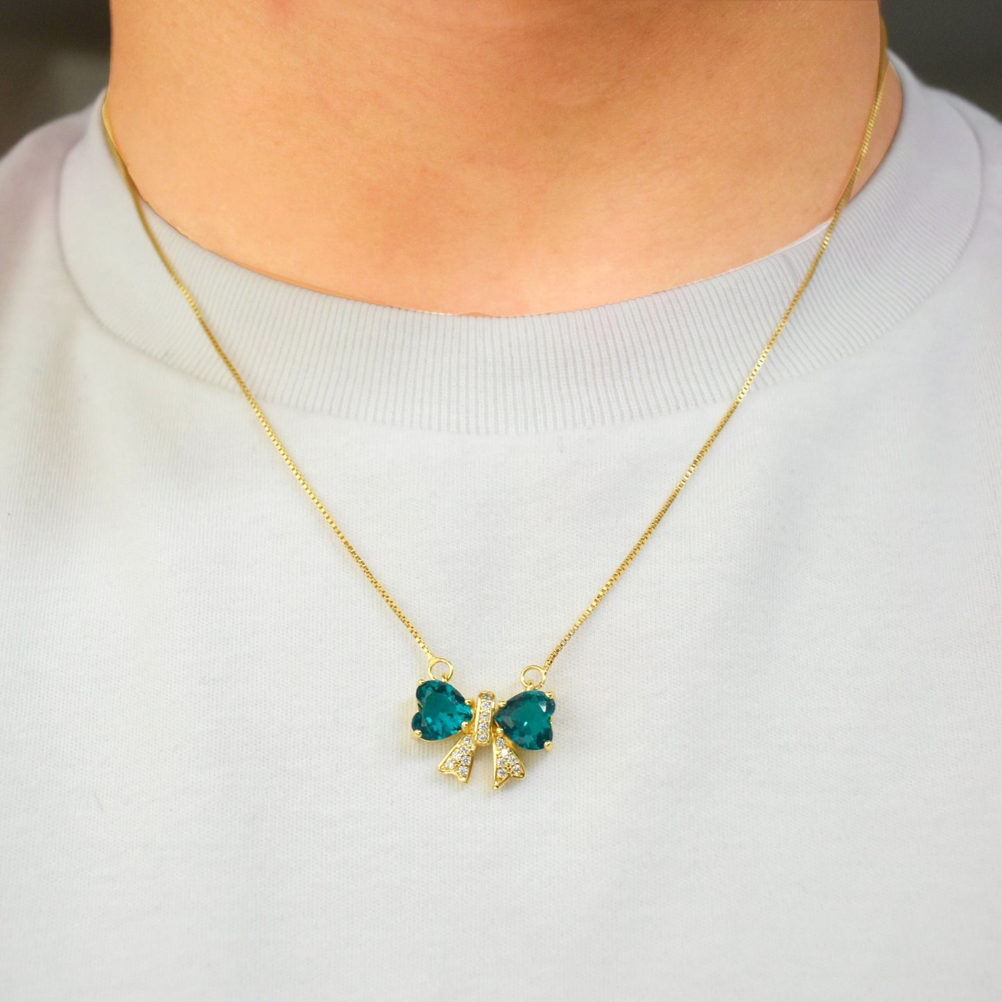 Studded Bow Pendant Necklace