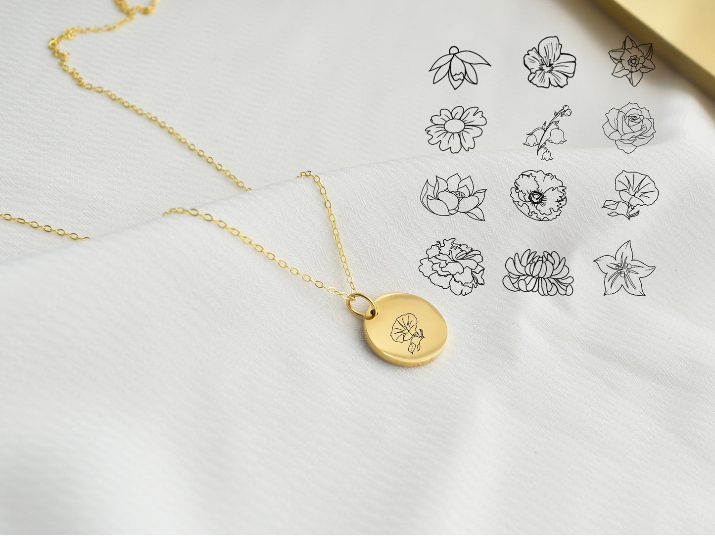 Gilden Engraved Birth Flower Necklace
