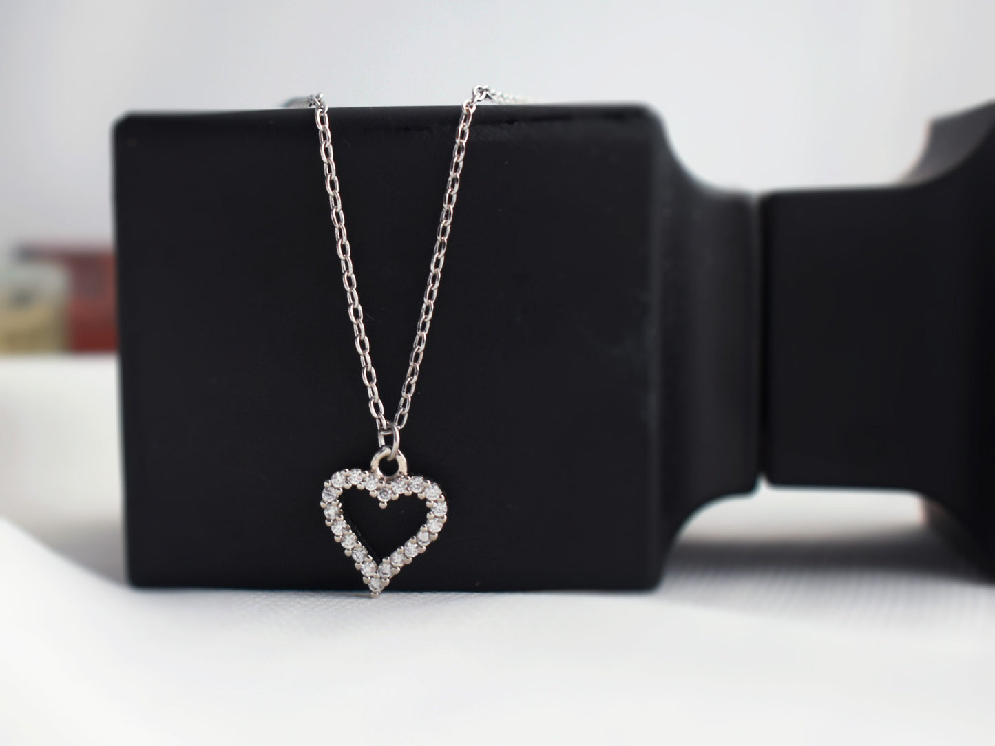 Small SIlver Crystal HEART Necklace