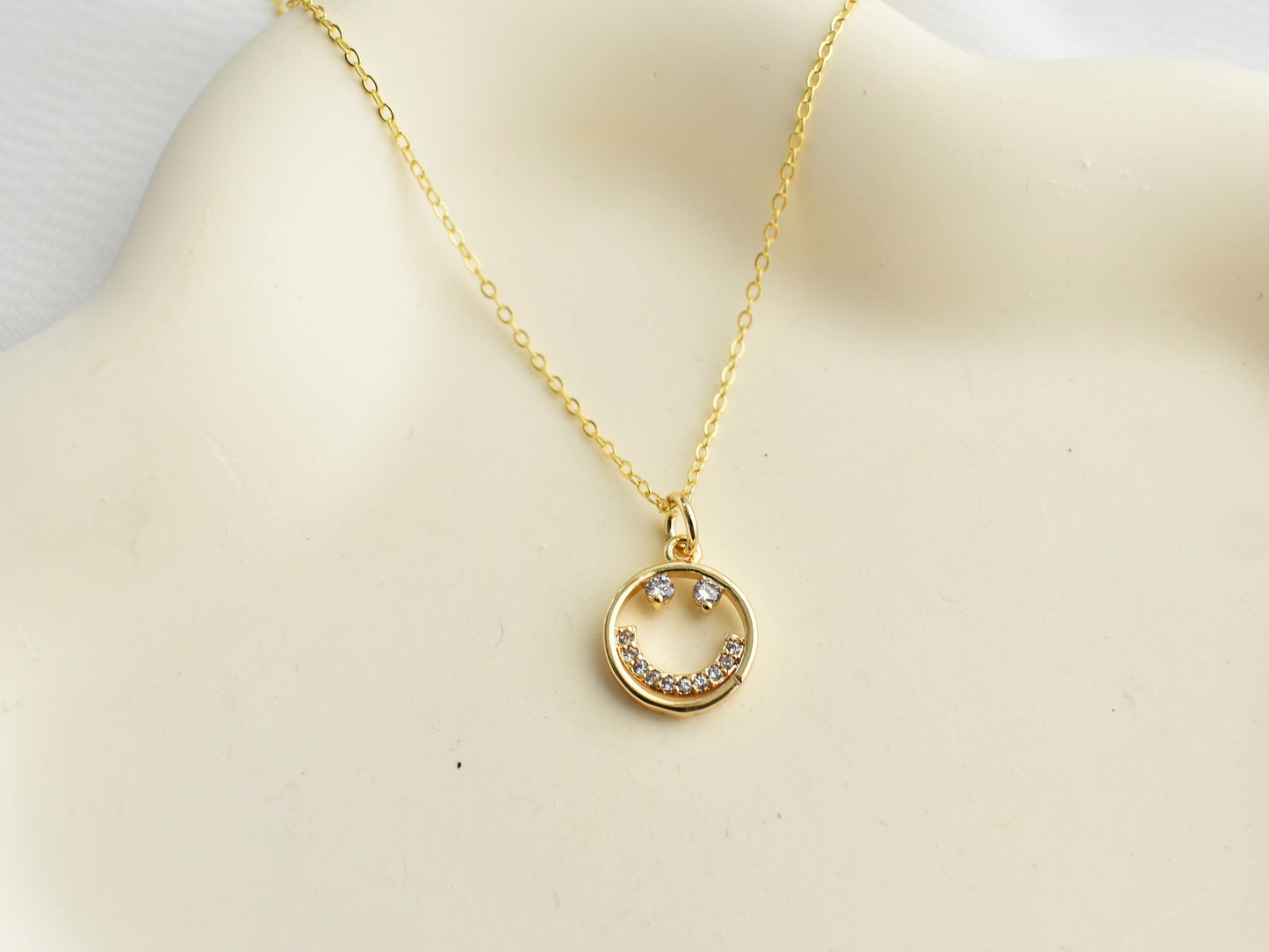 Golden Cubic Smiley Face Necklace