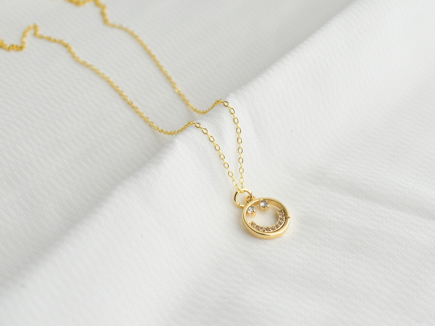 Golden Cubic Smiley Face Necklace