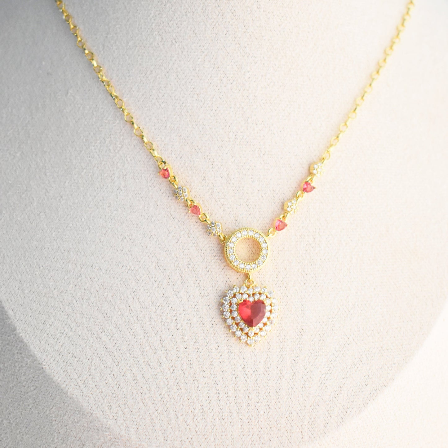 18K Gold Filled Red Heart Necklace with Herat Chain