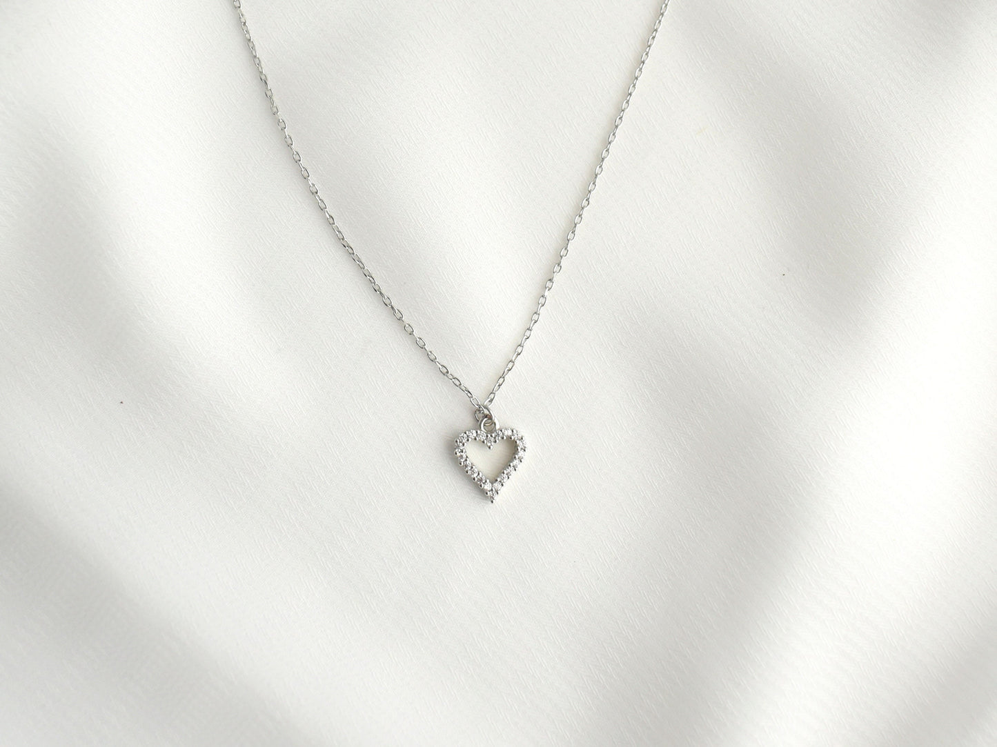 Small SIlver Crystal HEART Necklace