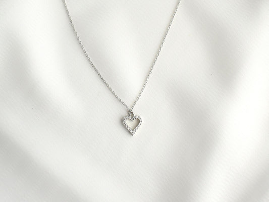 Small SIlver Crystal HEART Necklace