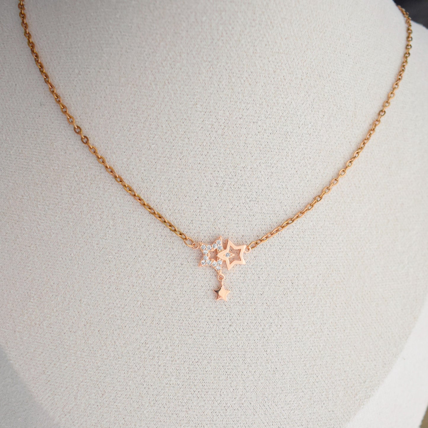Rosegold Enchanting Love Crystallized Three-Star Necklace