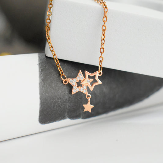 Rosegold Enchanting Love Crystallized Three-Star Necklace