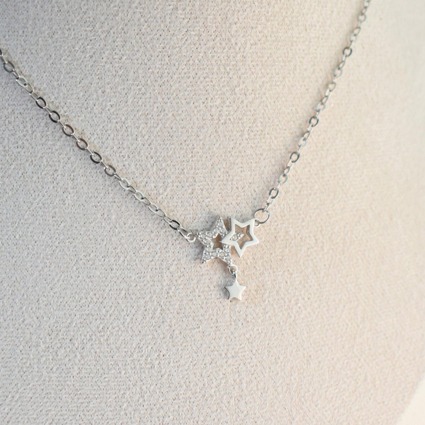 Silver Crystallized Three - Star Necklace