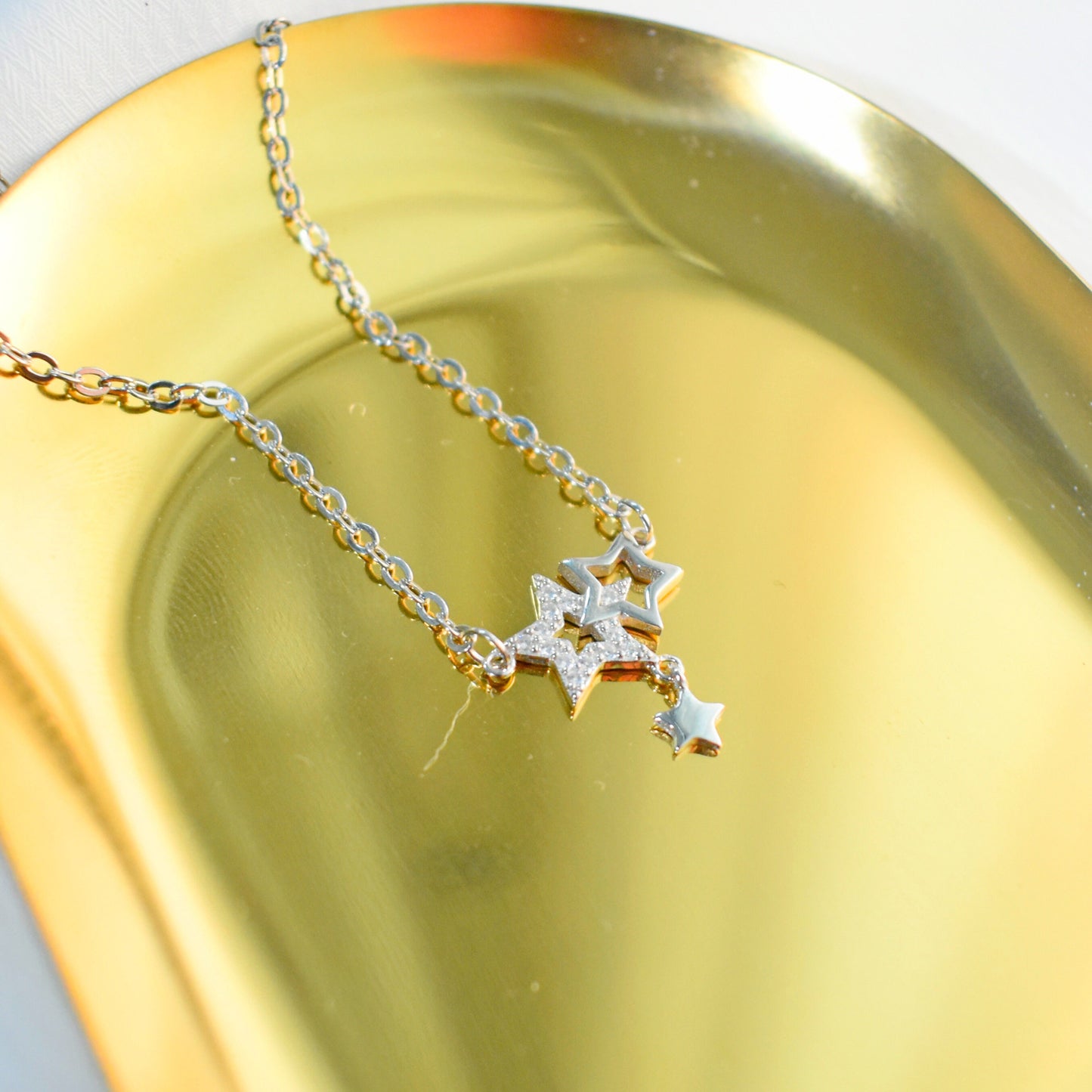 Silver Crystallized Three - Star Necklace